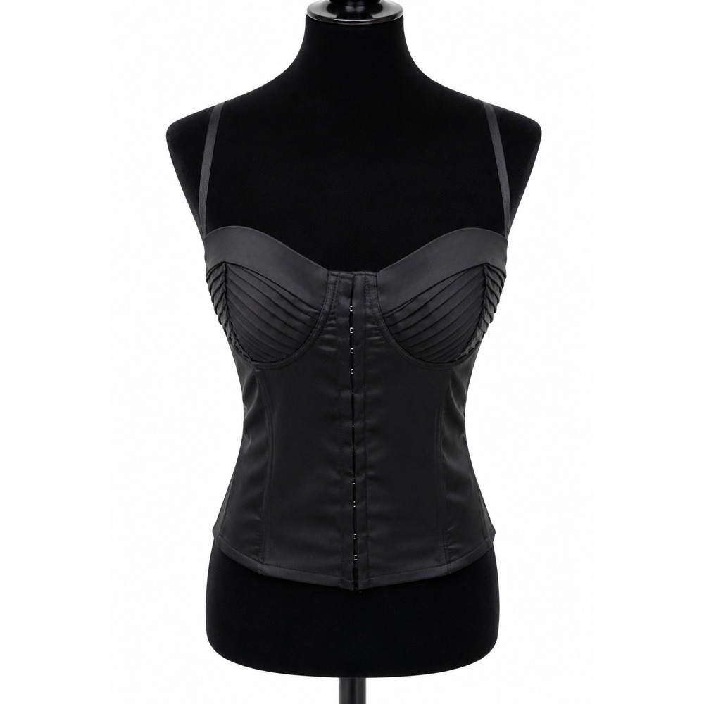 Vintage Sisley Womens Italian Corset Size Large Black‎ Satin Molded Cups Boning